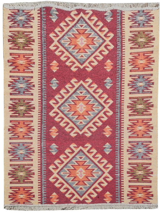 Vintage Hand Woven Kilim Rug Wool Flat Weave Tribal Area Rug 4.9 x 2.6 Ft