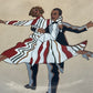 Vintage Mid Century Dancing Couple Art Reverse Painted Glass Art Deco Chrome Frame