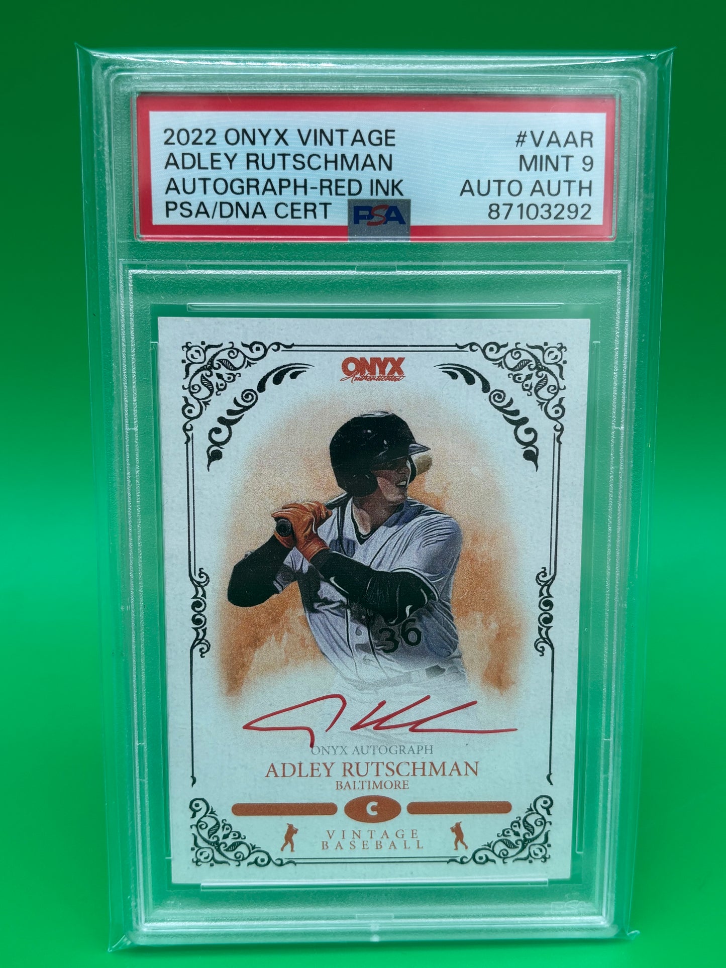 Adley Rutschman 2022 Onyx Vintage Red Ink Auto /25 PSA 9 PSA/DNA Orioles VAAR