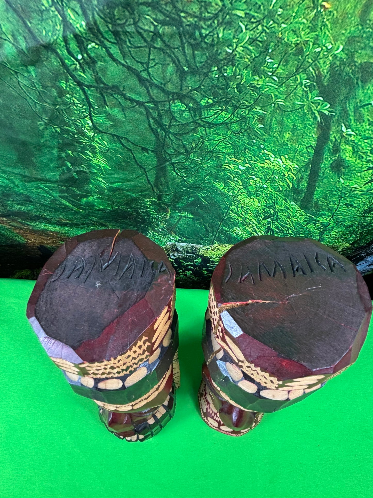 Genuine Hand Carved Jamaican Wooden Tiki Totem Head Figurines Tiki Décor Pair