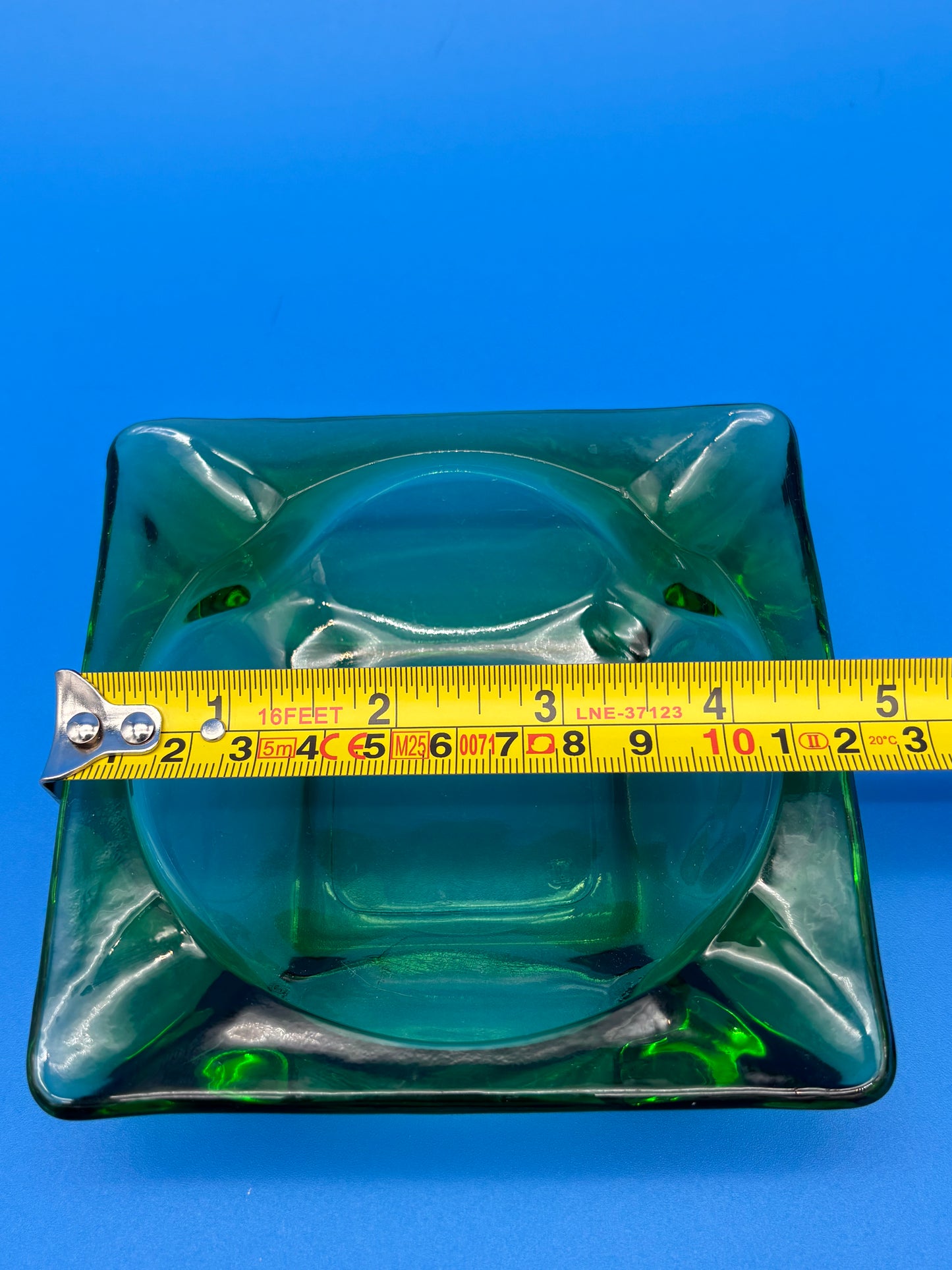 Vintage MCM Emerald Green Square Glass 4 Slot Ashtray