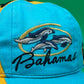 Vintage Bahamas Dolphin Hat Cap Teal Yellow Black Embroidered Spellout 100% Cotton