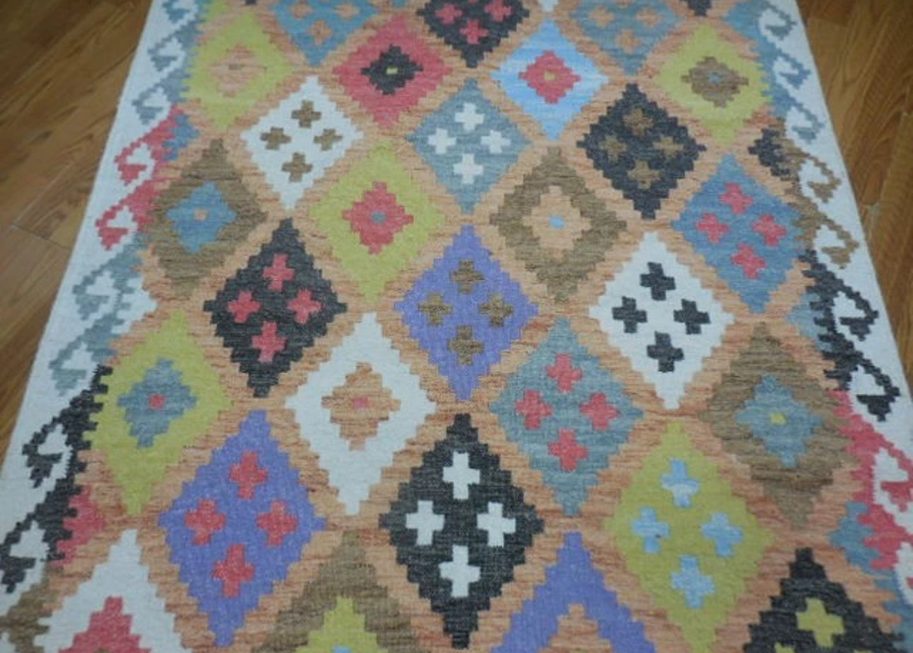 Turkish Oushak Rug, Flat Weave Oushak Rug, Handmade Bohemian Rug, 4x6
