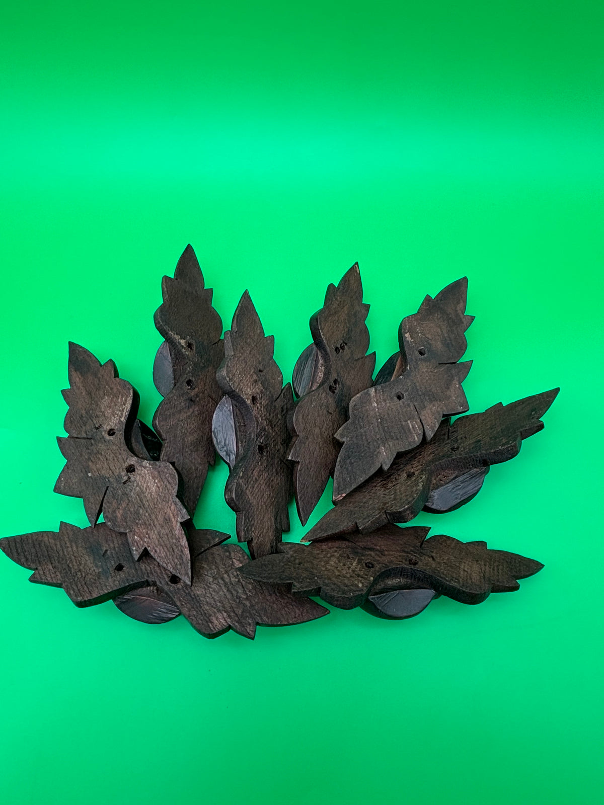 Antique Victorian Eastlake Carved Wood Drawer Pulls Floral Leaf Design Set of 8