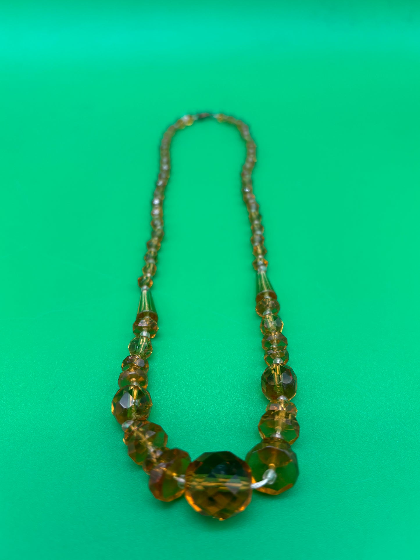 Vintage Amber Topaz Faceted Glass Bead Necklace Graduated Estate Jewelry 16”