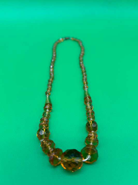 Vintage Amber Topaz Faceted Glass Bead Necklace Graduated Estate Jewelry 16”