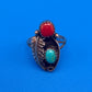 VTG Henry Mariano HM Navajo Sterling Silver Turquoise Coral Ring Size 8