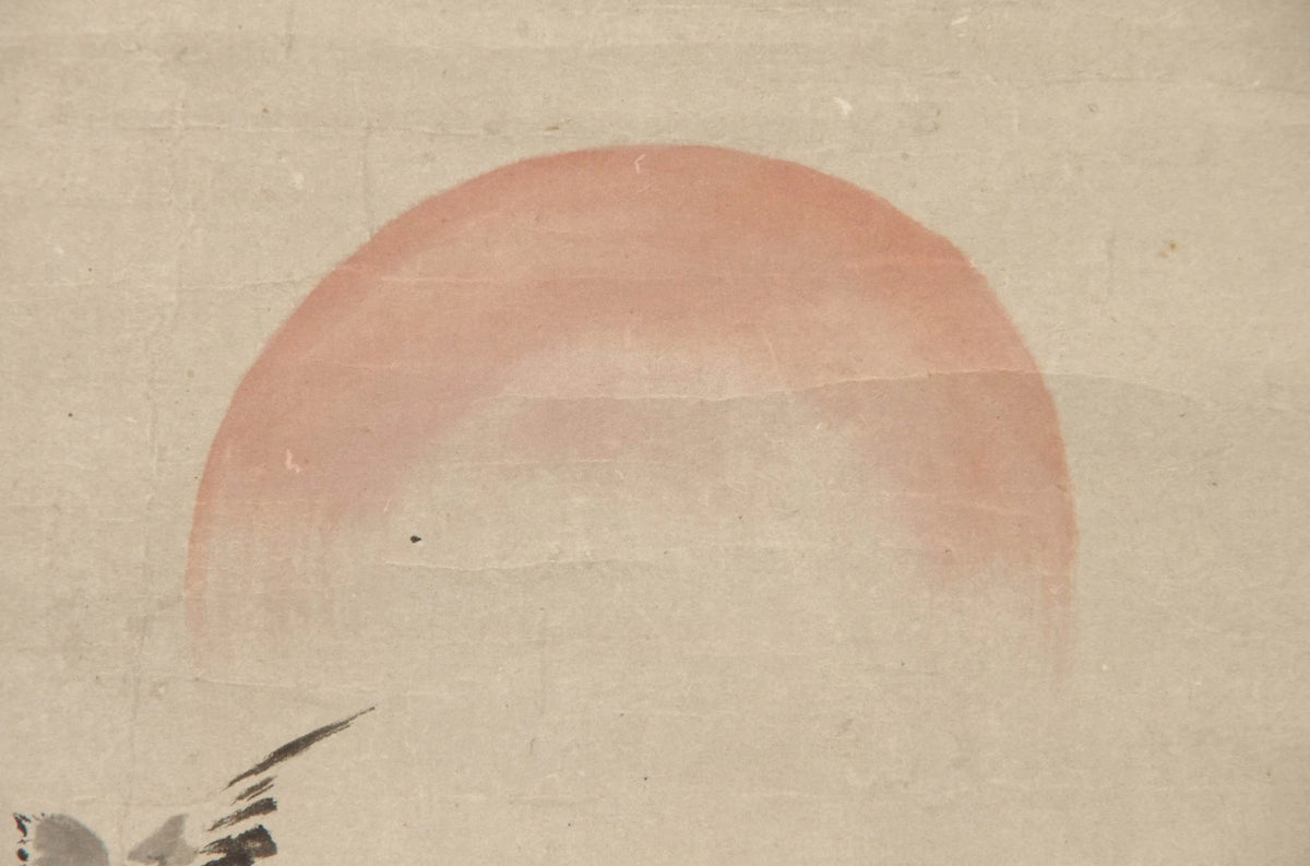 Kano Eigaku Japanese Edo Hanging Scroll Sparrows Morning Sun Signed Sealed Box
