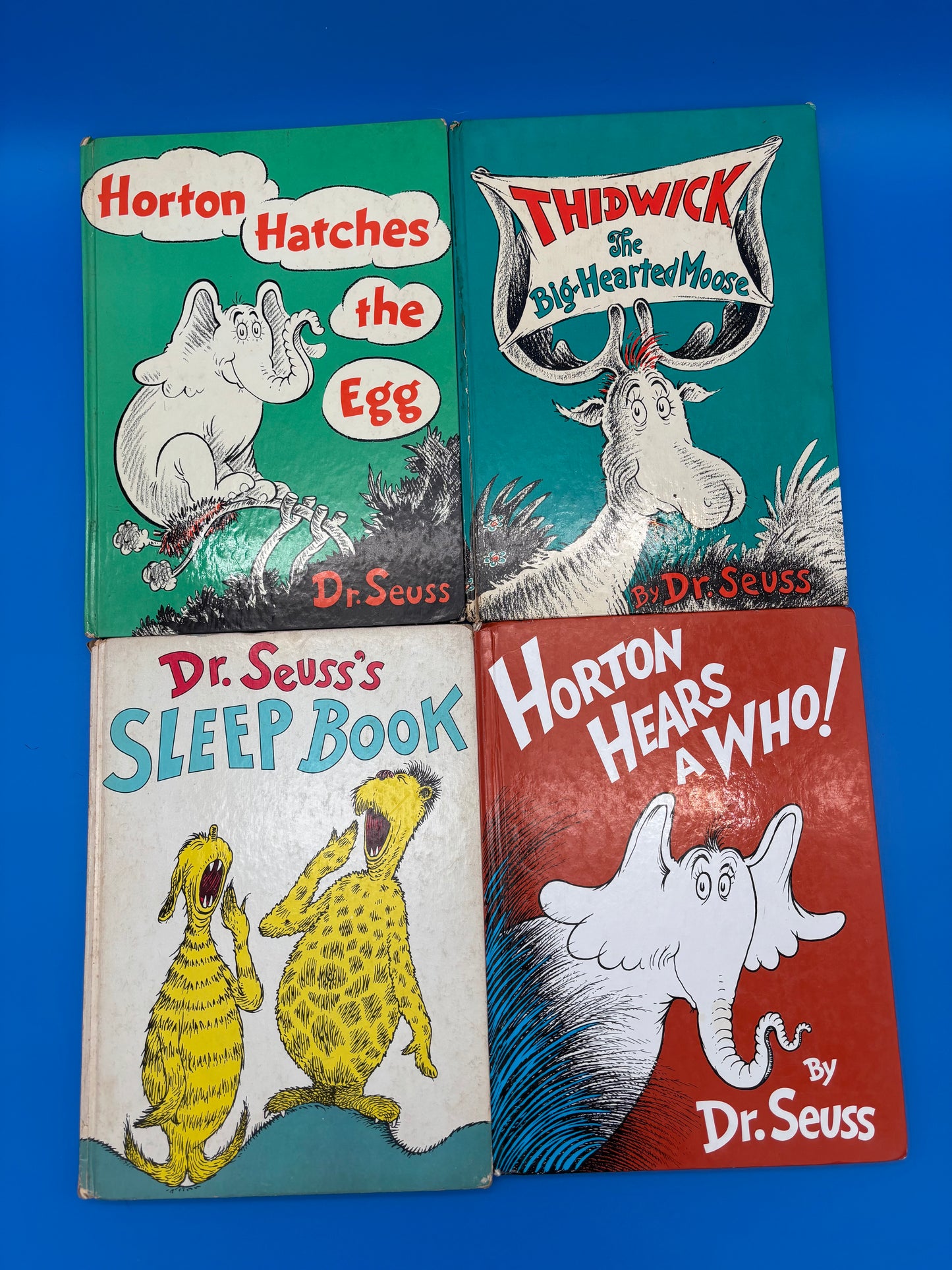 Vintage Dr. Seuss Hardcover Lot of 4 – Horton Hears a Who / Sleep Book / Thidwick / Horton Hatches (No DJ)