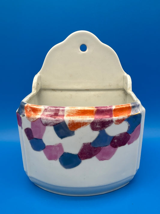 Vintage Ceramic Wall Pocket Match Holder Abstract MCM Multicolor Hanging Pottery