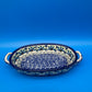 Boleslawiec Polish Pottery Oval Baker Dish Blue Green Floral #192 Poland 9”