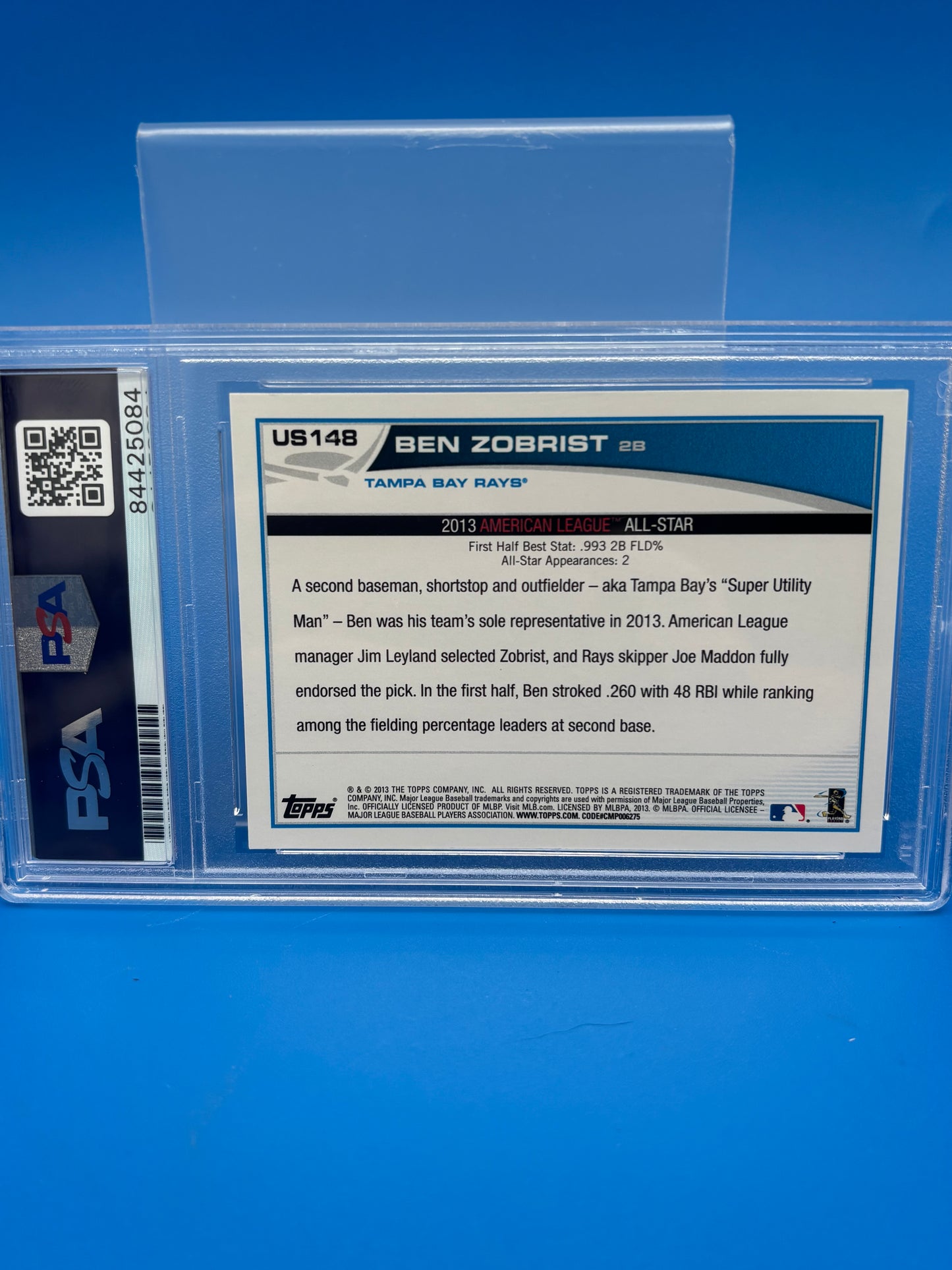 2013 Topps Update Ben Zobrist Signed Auto PSA/DNA Auto 10 Tampa Bay Rays US148