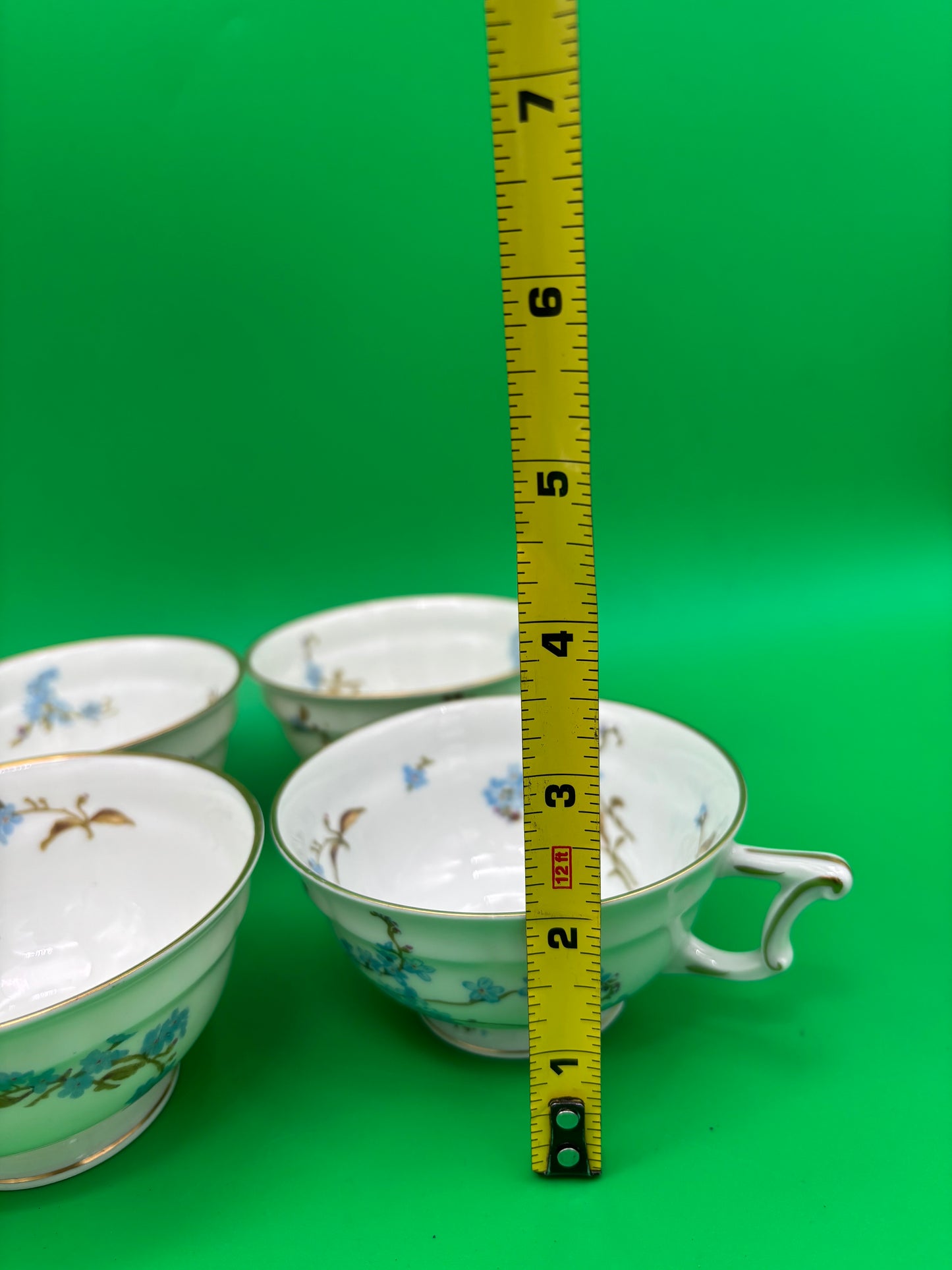 Antique Haviland Limoges France Tea Cup & Saucer Set – Blue Floral, Gold Trim (8-Piece Set)
