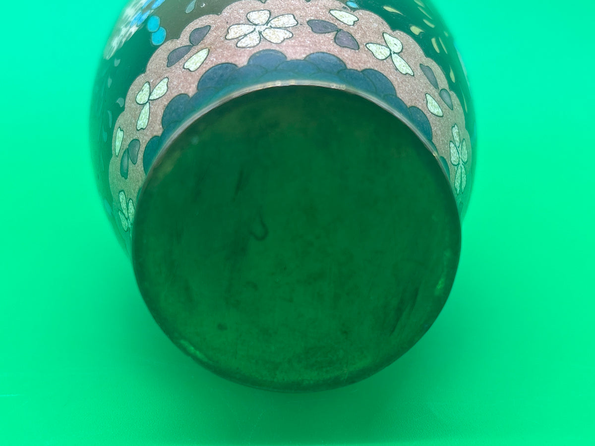 Antique Japanese Cloisonne Vase Meiji Floral Enamel Brown Ground 8” Unmarked