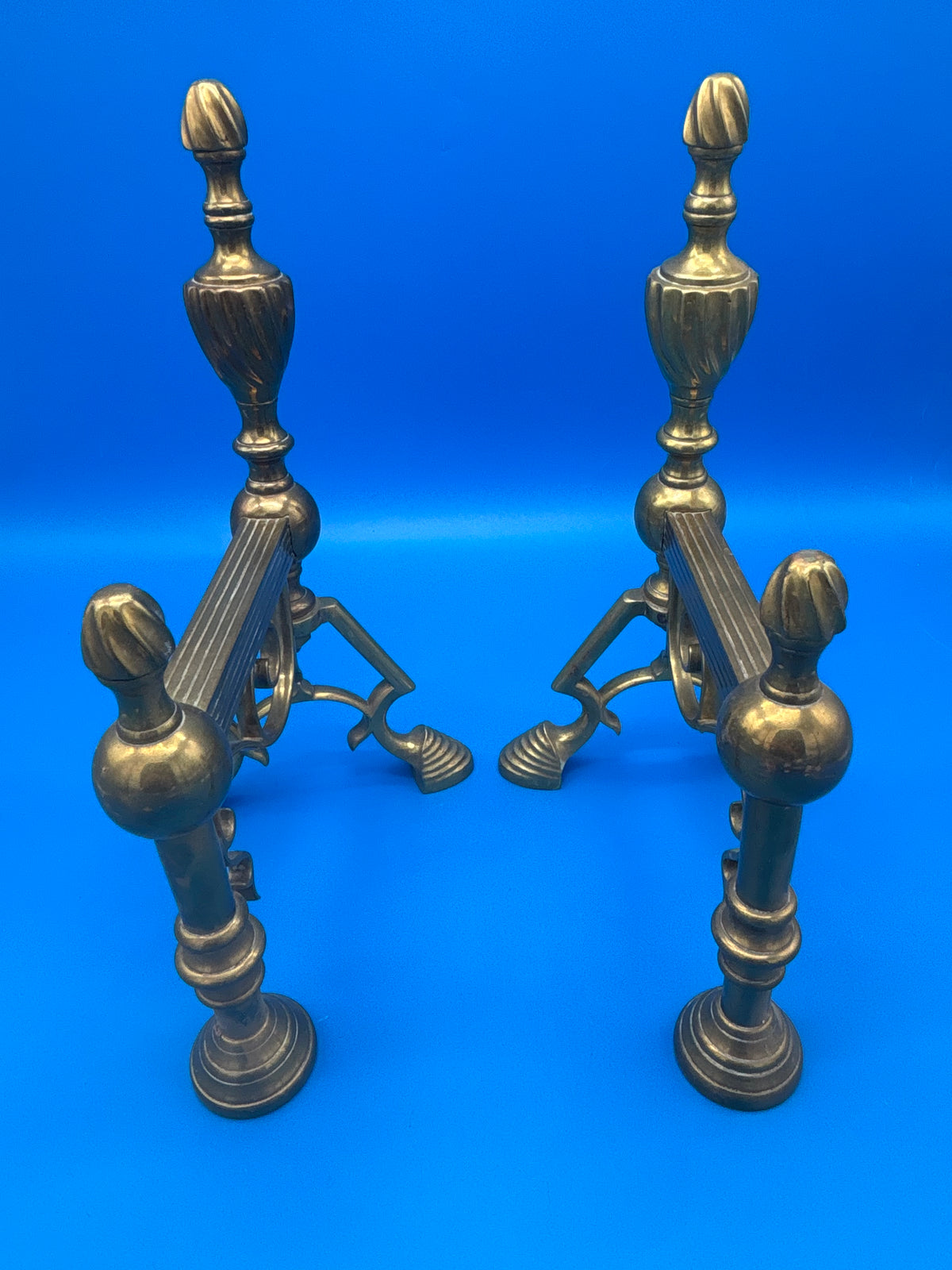 Vintage Brass Fireplace Andirons / Fire Dogs – Matching Pair