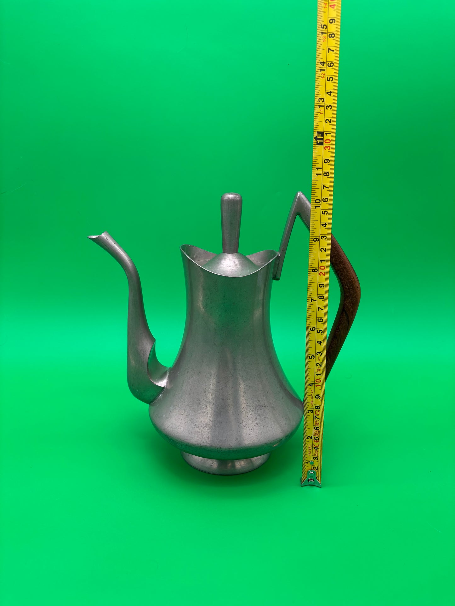 Vintage MCM Pewter Coffee Pot Wood Handle Danish Modern Style 1960s Wasundja