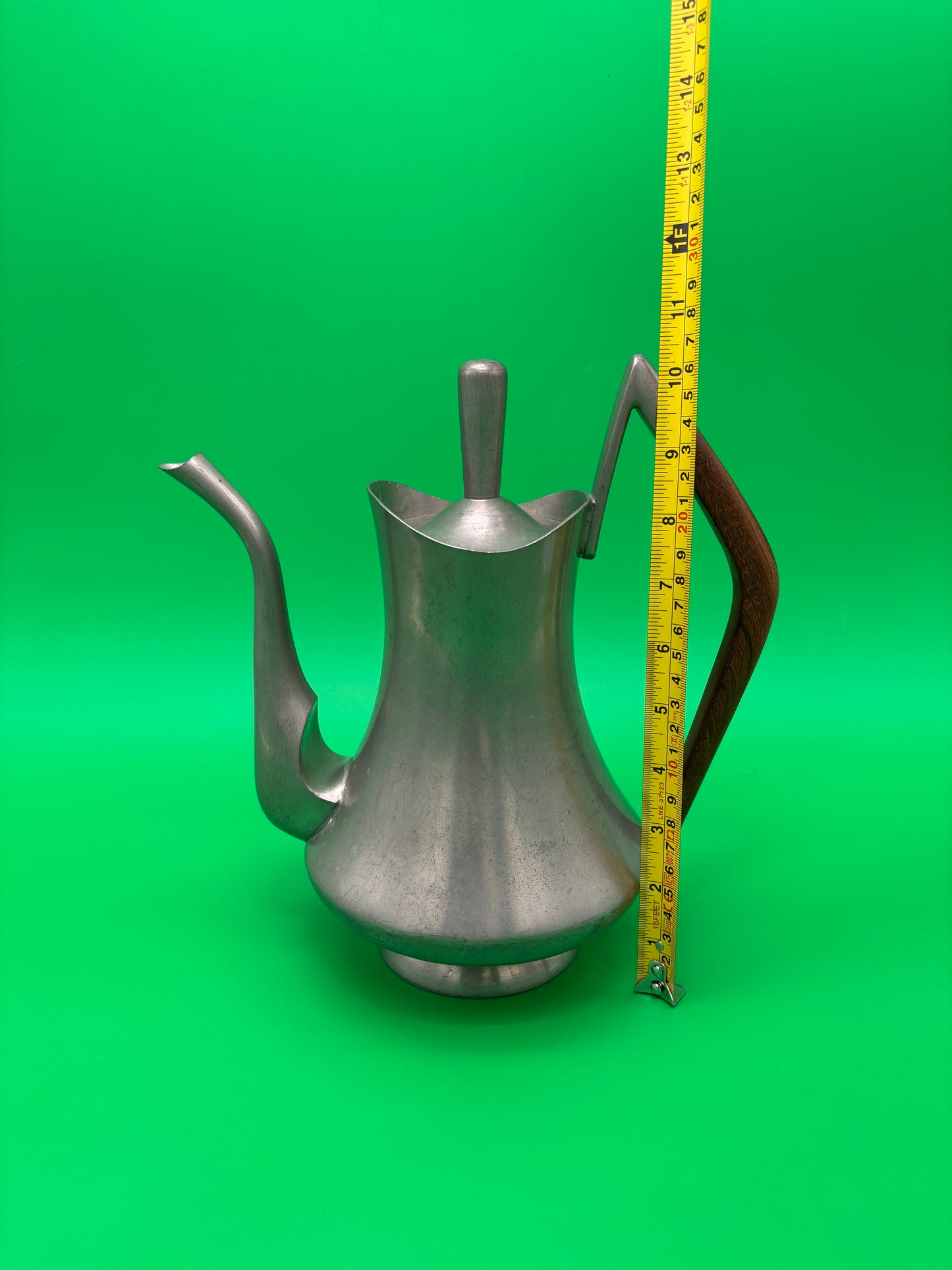 Vintage MCM Pewter Coffee Pot Wood Handle Danish Modern Style 1960s Wasundja
