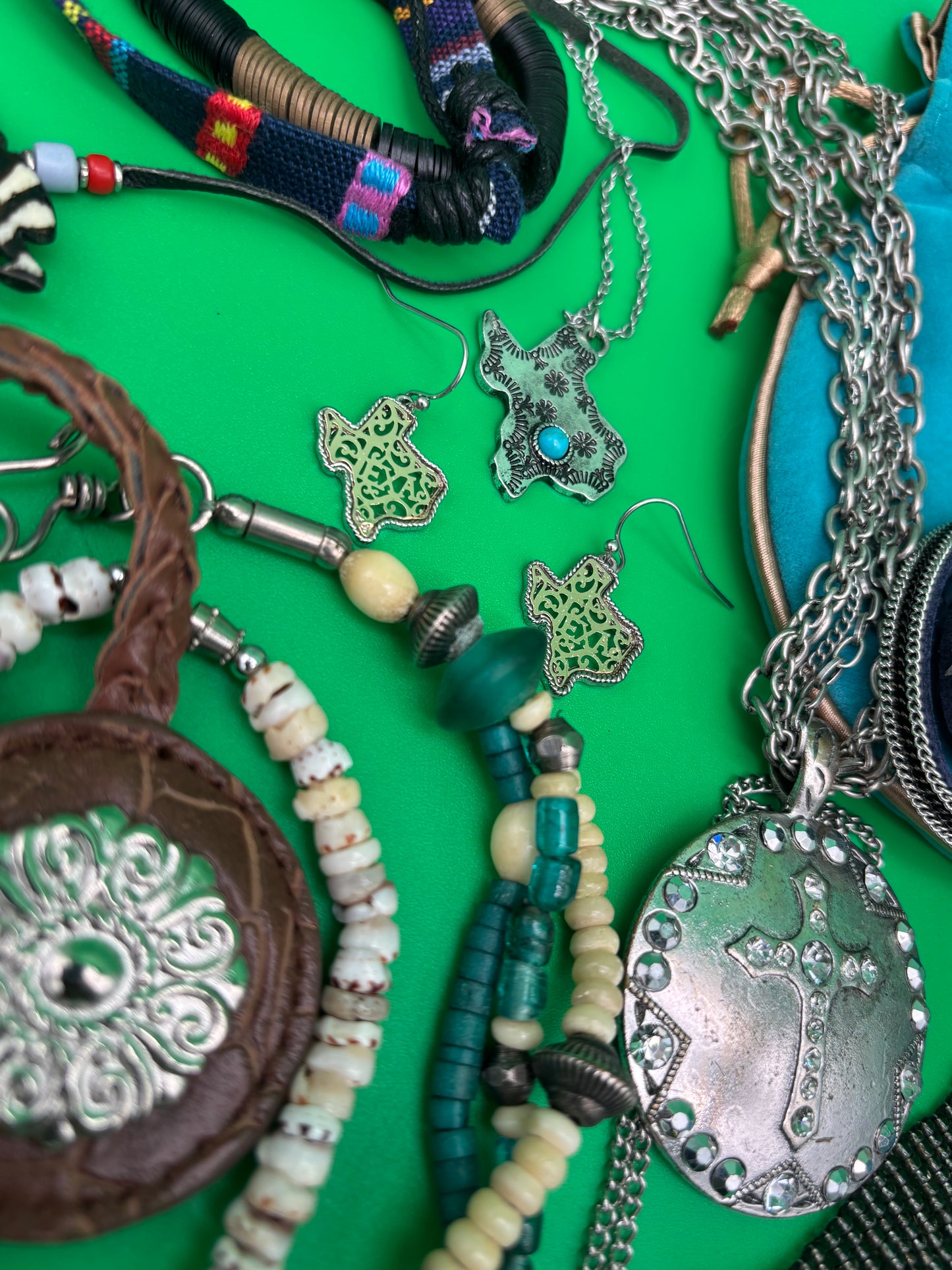 Large Boho Southwestern Jewelry Lot Turquoise Tribal Silver Tone Statement Necklaces Bracelets