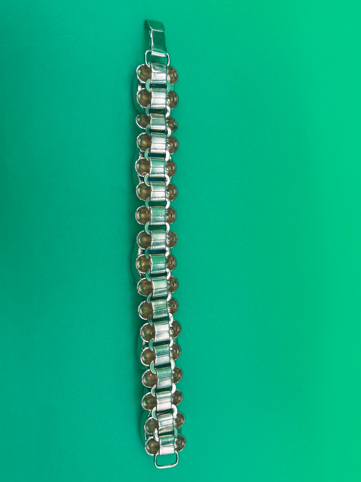 Vtg Baby Blue Rhinestone Link Goldtone Bracelet 7” Statement Costume Jewelry