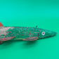 Vintage Folk Art Wooden Fish Spearing Decoy 12” Hand Carved Painted Metal Fins