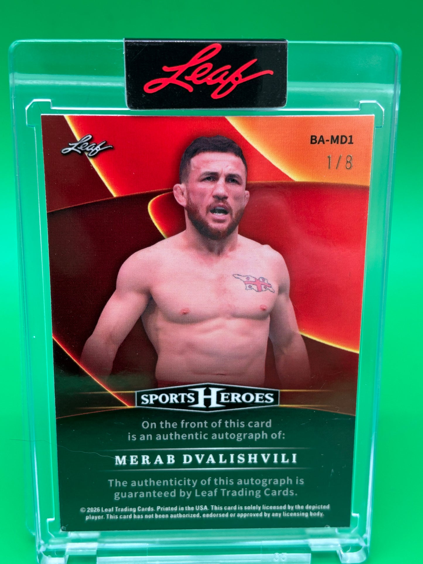 2026 Leaf Sports Heroes Merab Dvalishvili Auto 1/8 Encased Purple Wave BA-MD1