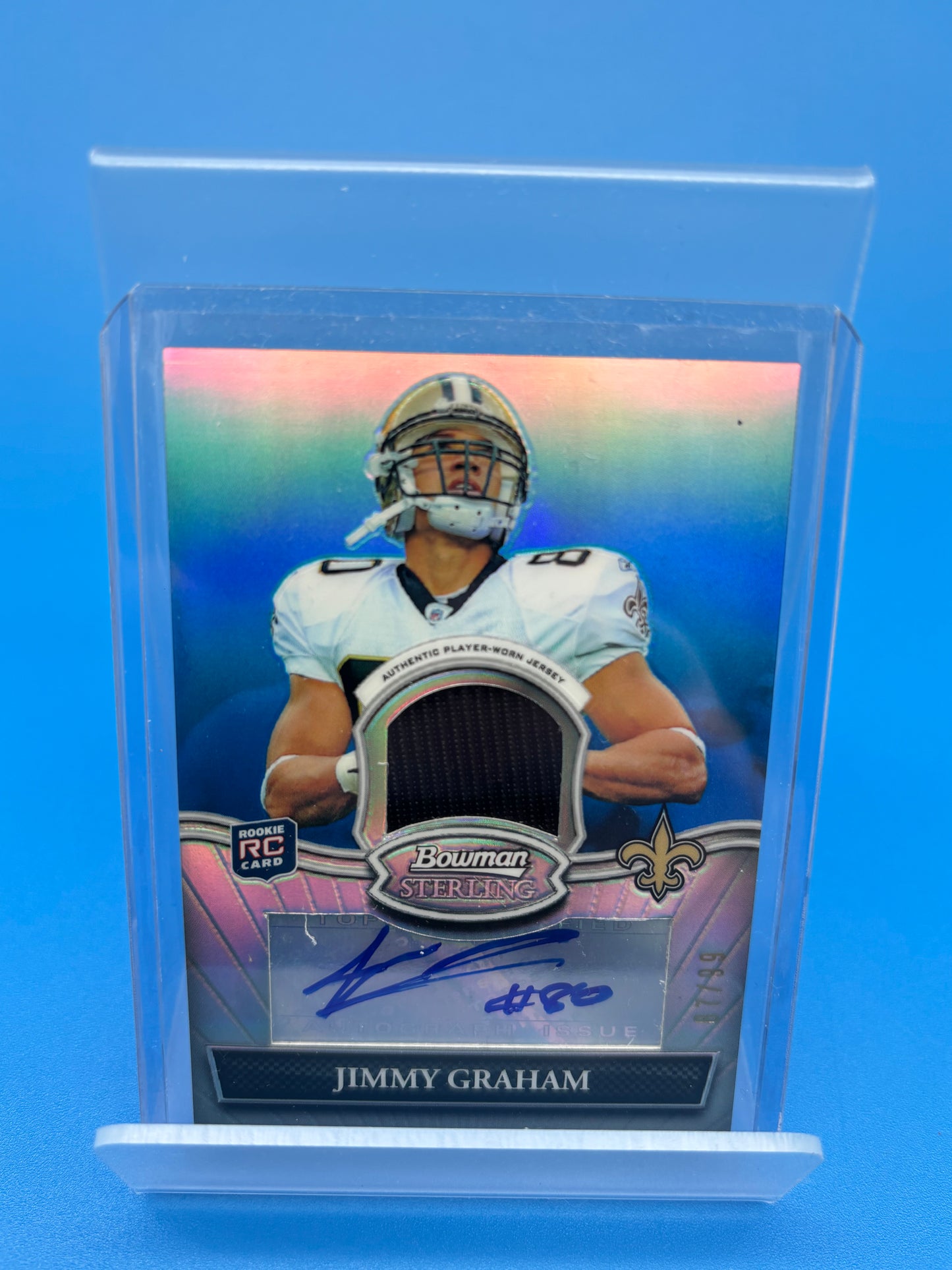 2010 Bowman Sterling Blue Refractor Jimmy Graham RC ROOKIE AUTO JERSEY 87/99