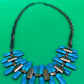 Vintage Estate MCM High End Enameled Copper 23.5” Modernist Statement Necklace Blue, G27504