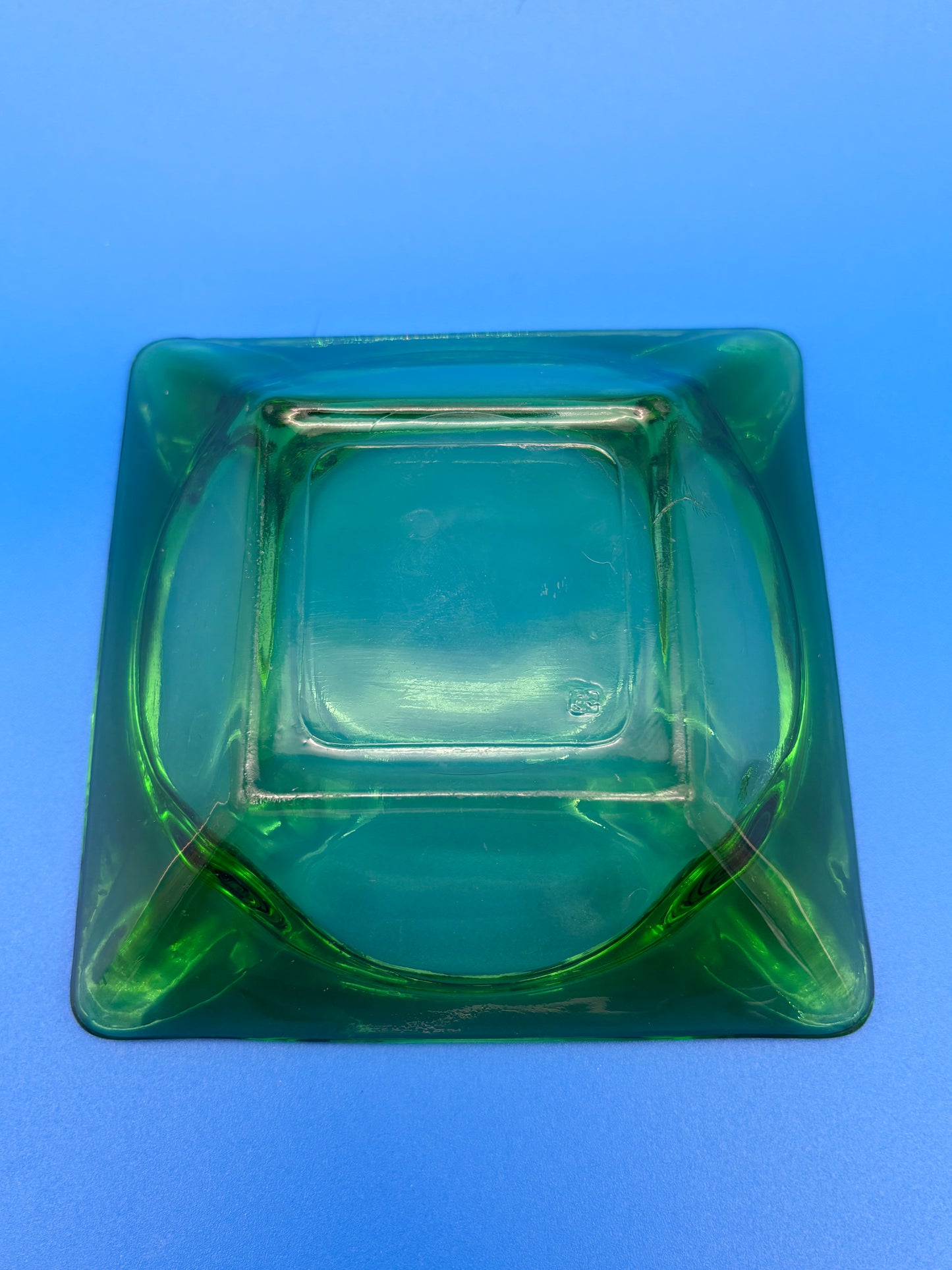 Vintage MCM Emerald Green Square Glass 4 Slot Ashtray