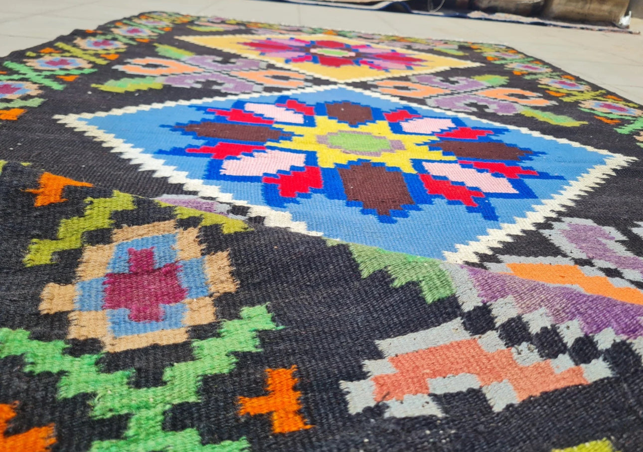 Hand Knotted Vintage Russian Julkrus Kilim Kilm Wool Area Runner Rug 7 x 3 Ft