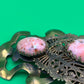 Vintage Art Nouveau Filigree Sash Pin Brooch Pink Marbled Glass Cabochons Antique Style