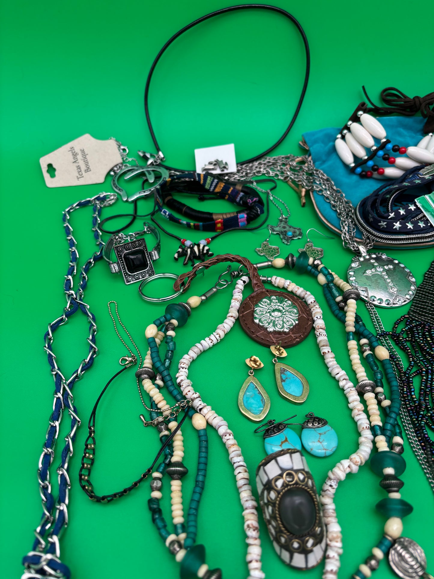 Large Boho Southwestern Jewelry Lot Turquoise Tribal Silver Tone Statement Necklaces Bracelets