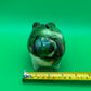 Antique Yellowware Piggy Bank Green Drip Glaze Hole Eyes Pottery Still Bank 6.5”