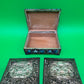 Vintage Chinese Cloisonne Enamel Jewelry Trinket Box & Matching Pair Dishes Floral Blue Brass Set