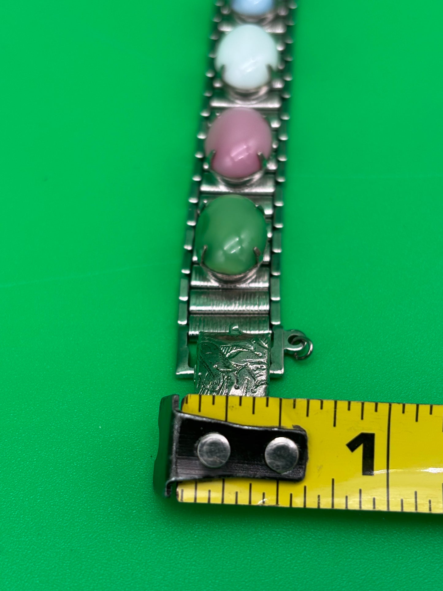 Vintage Sarah Coventry MCM Multi Color Glass Cabochon Panel Bracelet 7.5”