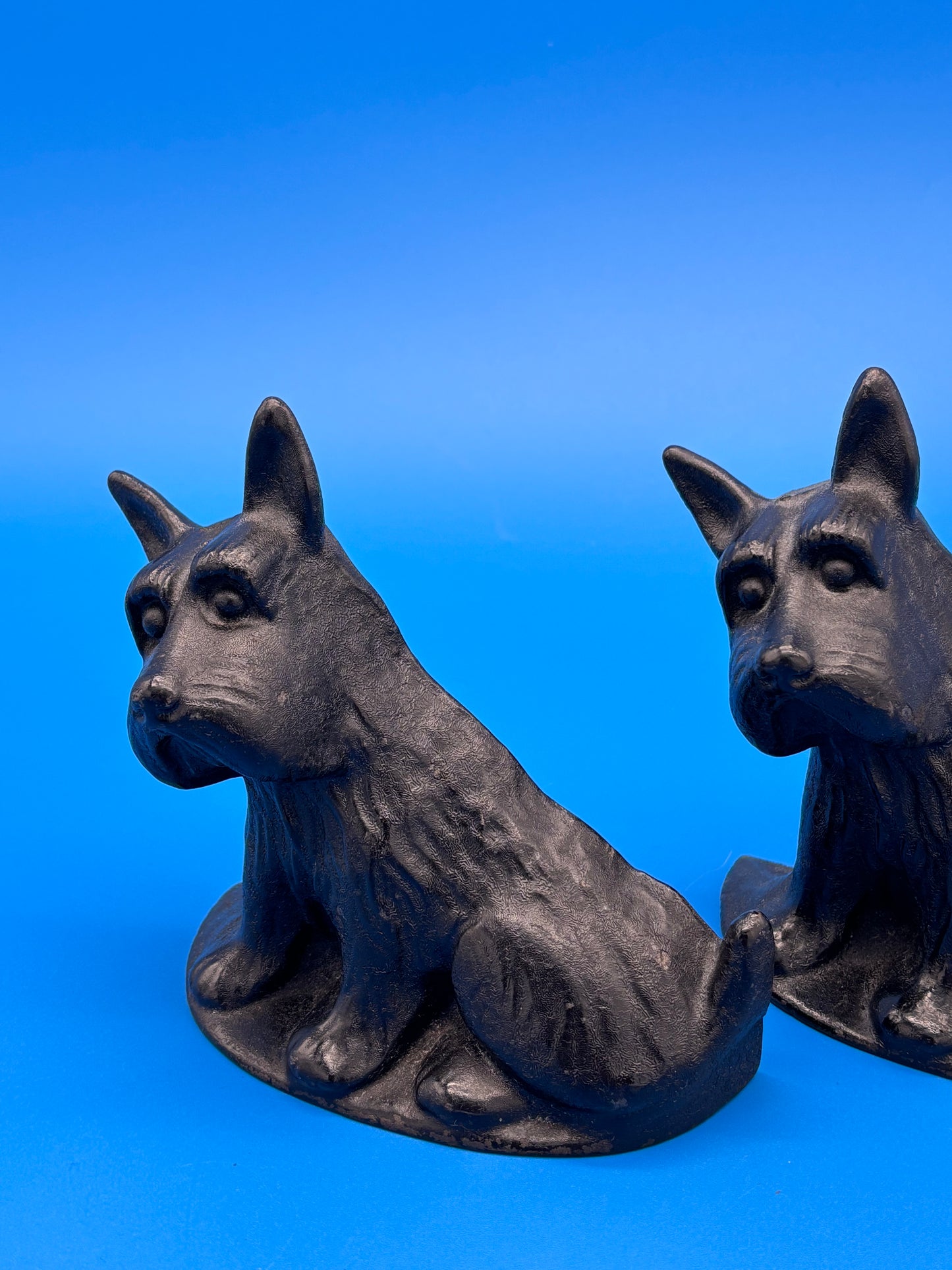 Antique Pair Black Wrought Cast Iron Scottie Dog Bookends