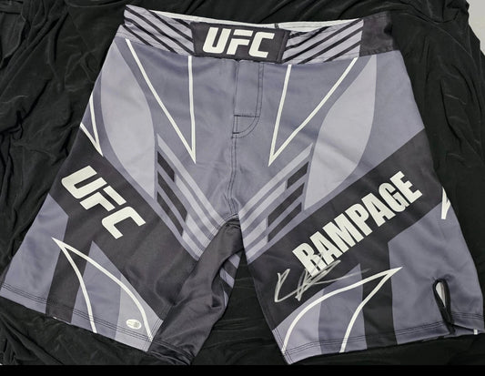 UFC Rampage MMA Fight Shorts Gray Black Size XL Signed