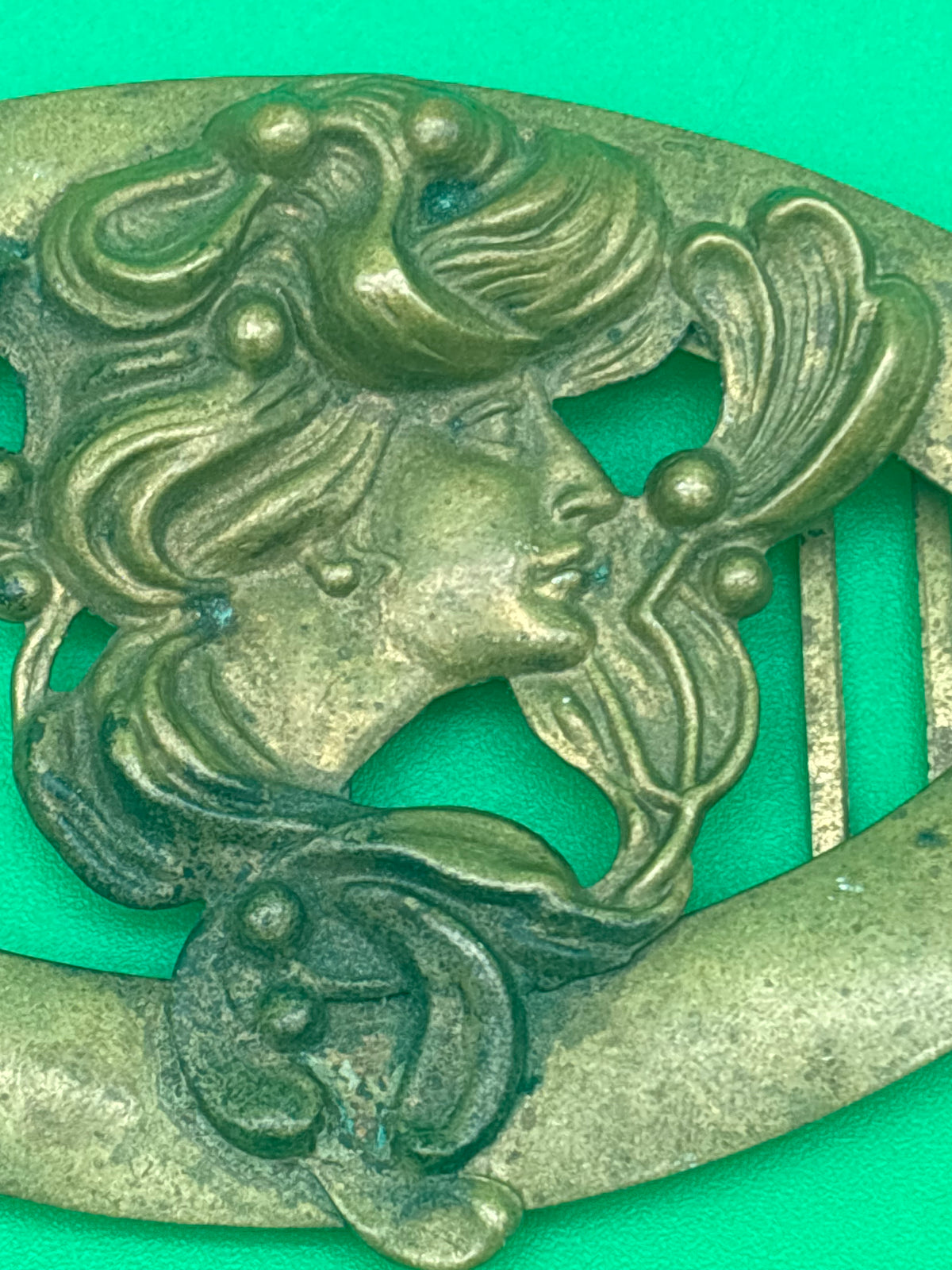 Antique Style Art Nouveau Brass Lady Profile Sash Belt Buckle Gibson Girl