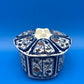 Vintage Japanese Arita Shoho Ko Imari Porcelain Lidded Bowl Blue Gold Floral