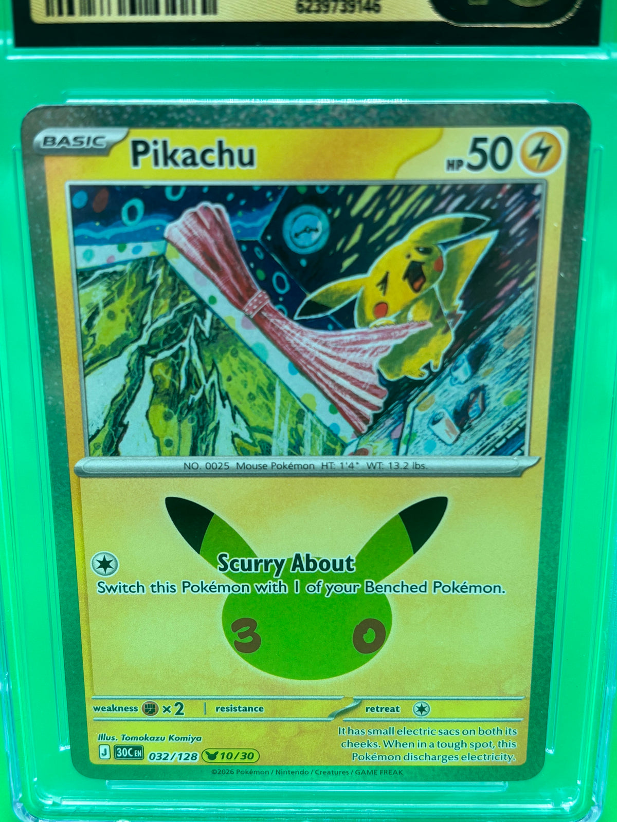 2026 Pokemon Pikachu 032/128 30th Celebration CGC Pristine 10 Holo #10