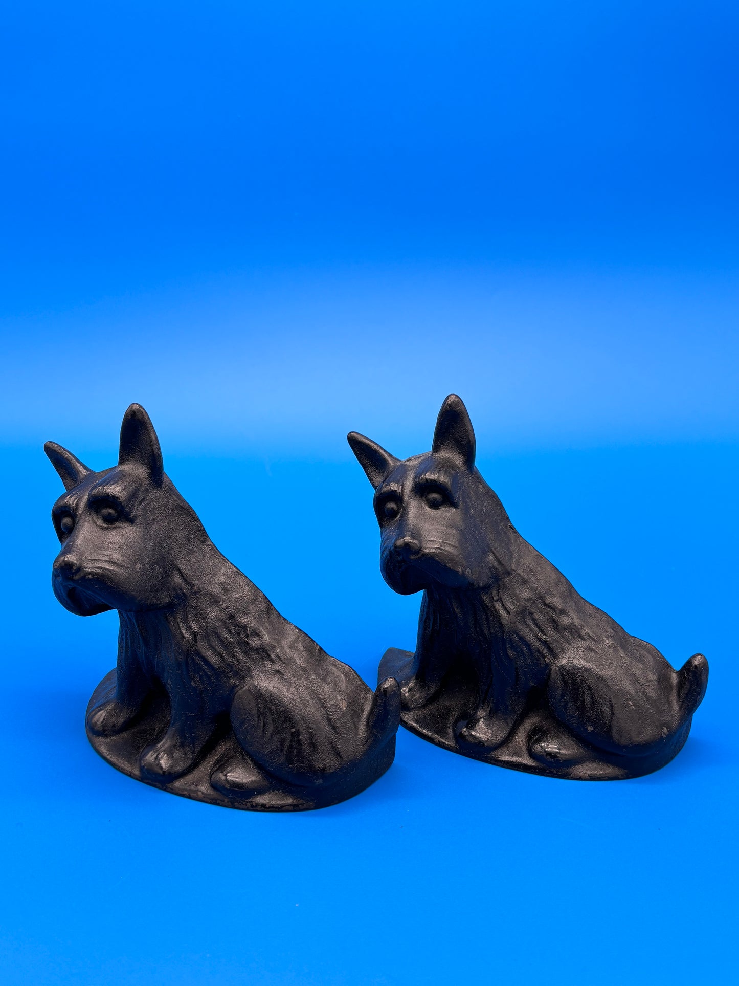 Antique Pair Black Wrought Cast Iron Scottie Dog Bookends
