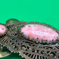 Vintage Art Nouveau Filigree Sash Pin Brooch Pink Marbled Glass Cabochons Antique Style