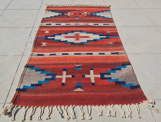 Rare Hand Knotted Vintage South American Kilim Kilm Wool Area Rug 3.3 x 1.10 Ft