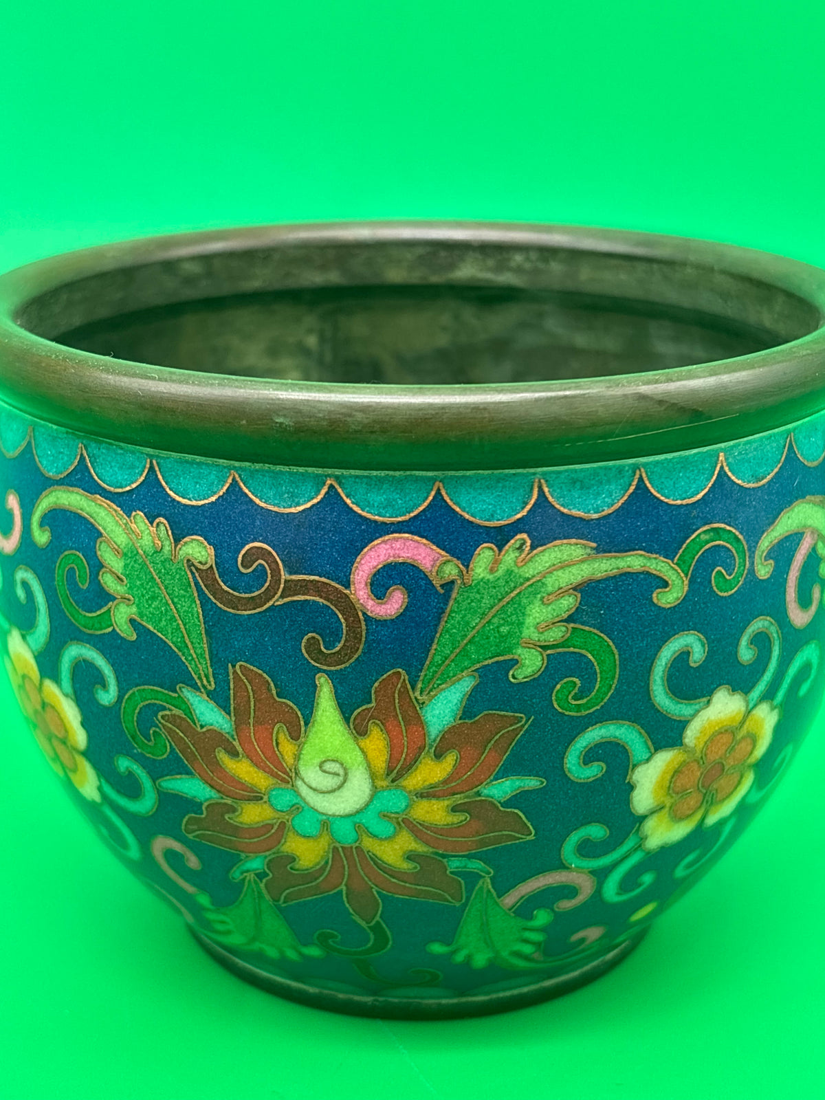 Chinese Cloisonne Enamel Copper Incense Burner Censer Qianlong Mark Floral