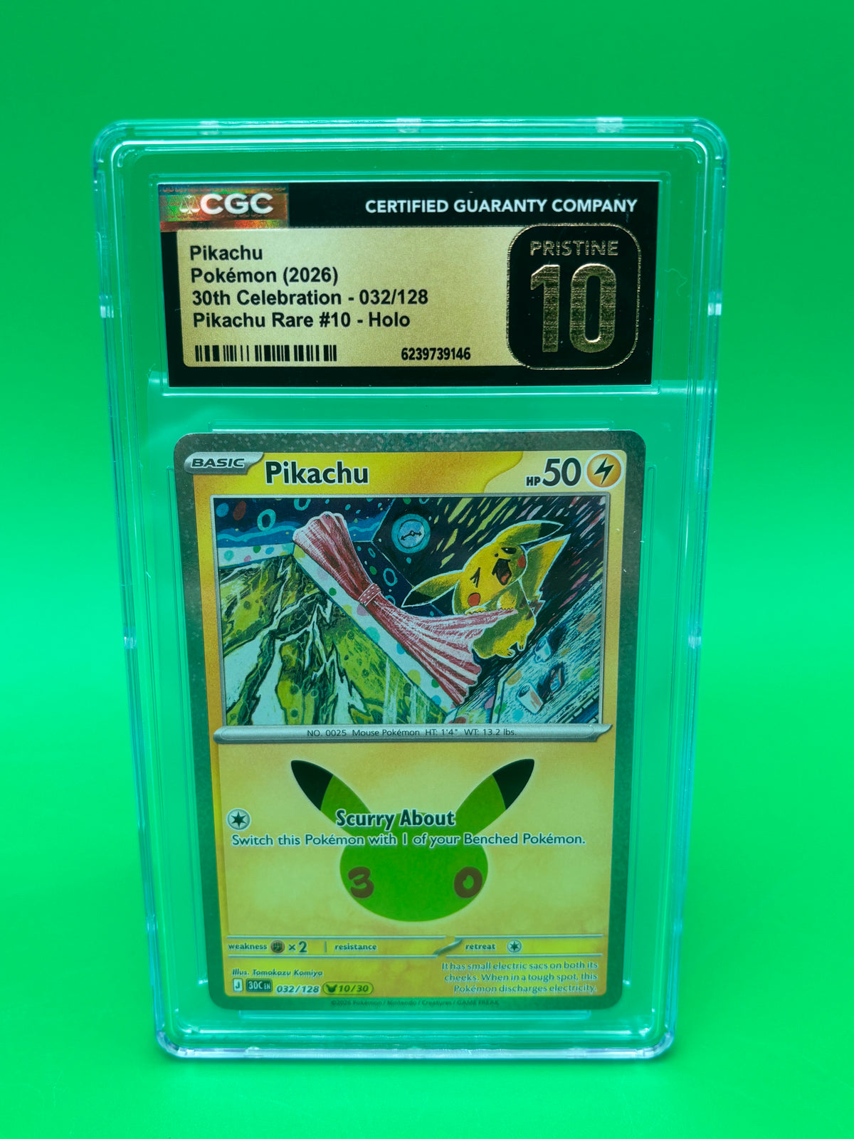 2026 Pokemon Pikachu 032/128 30th Celebration CGC Pristine 10 Holo #10