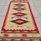 Vintage Southwestern Wool Runner Rug Navajo Style Handwoven Red Cream Tribal Hallway Rug 3.3’ x 1.4’