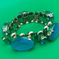 Vtg Baby Blue Rhinestone Link Goldtone Bracelet 7” Statement Costume Jewelry