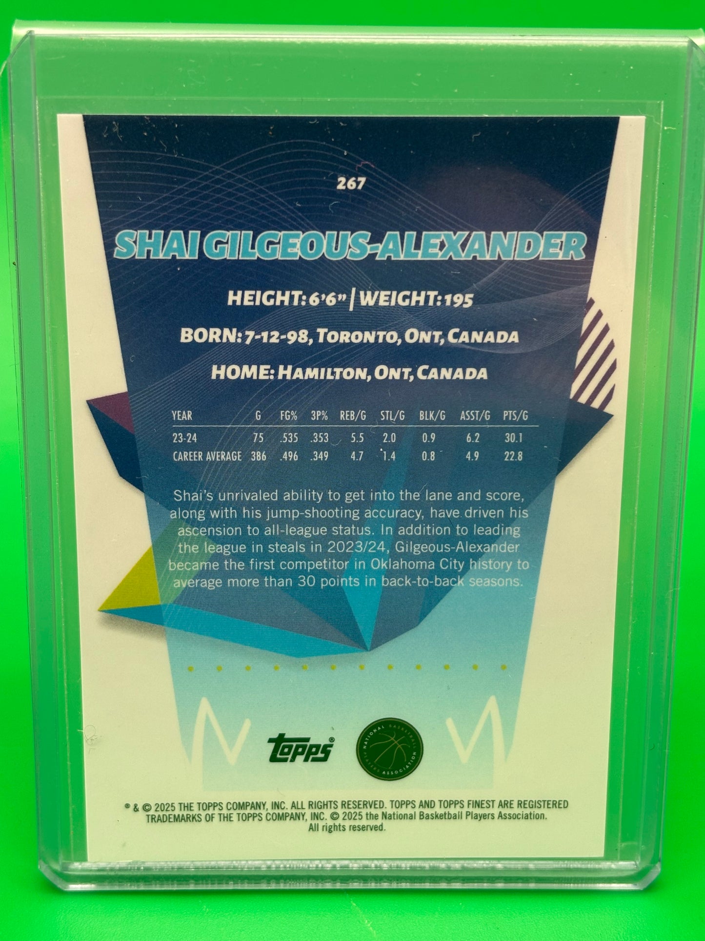 2025 Topps Finest Shai Gilgeous-Alexander Blue Checkerboard X-Fractor /49 #267 SGA Thunder