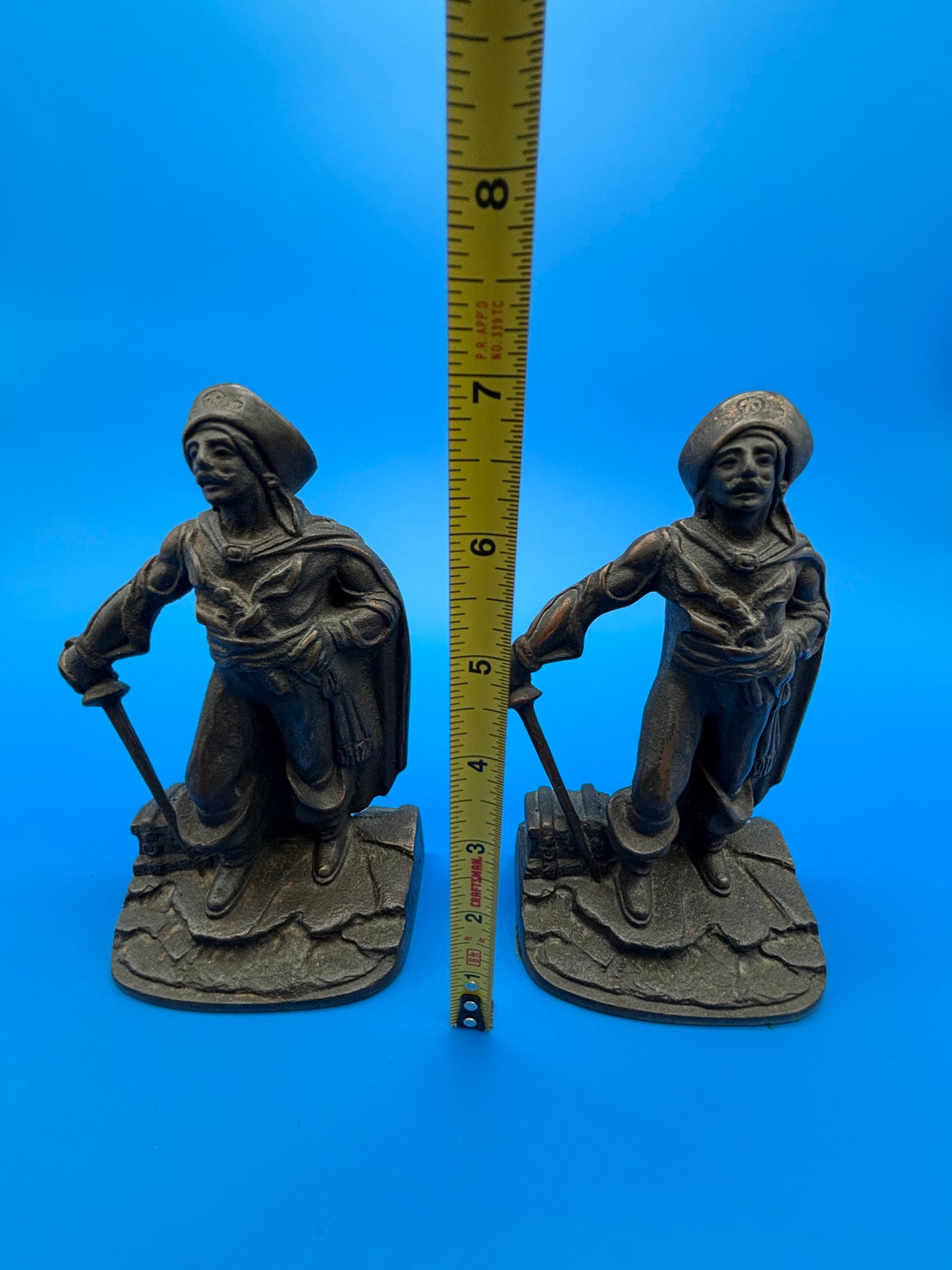Pair of Antique Vtg 1928 Bronze finish Cast Iron Pirate Bookends Gift House NY