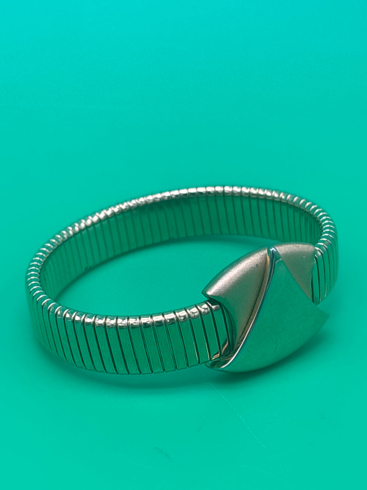 Vintage Napier Silver Tone Stretch Bracelet Geometric Modernist Expansion Rare
