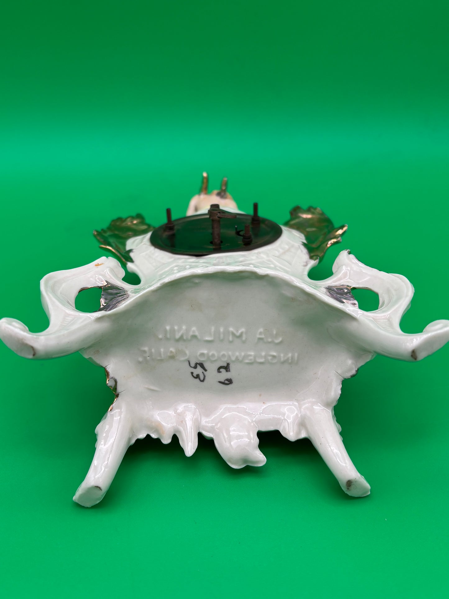 Vintage Louis Pierlot German Porcelain Mantel Clock w/ Cherub – 10” Wind Up